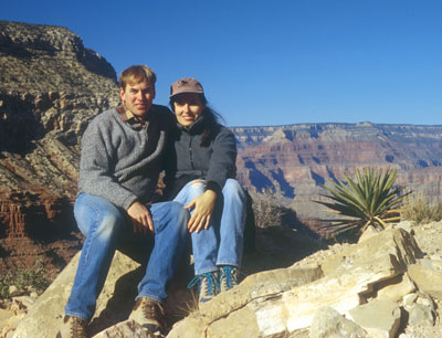 The Honeymooners: For our Honeymoon, I introduced Michele to the Grand Canyon. This is a picture that we took along the Hermit Trail.